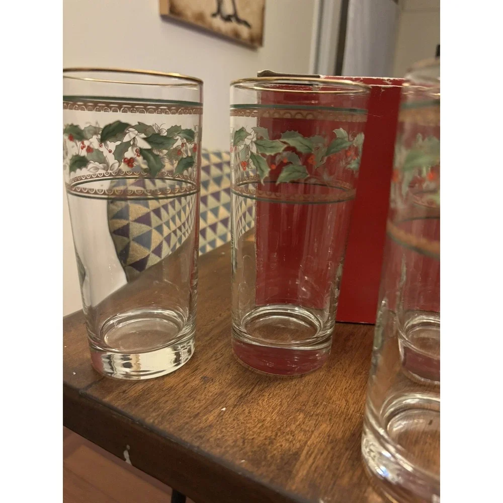 Set Of 4‎ - Vintage Home for the Holidays Christmas Holly Highballs 14oz Glasses